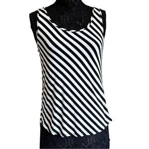 Chico’s Black White Stripe Stretchy Scoop Neck Sleeveless Tank Top Medium